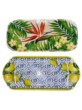 C&C California Melamine Serving Tray Lot of 2 Lemon & Tropical Bird of Paradise